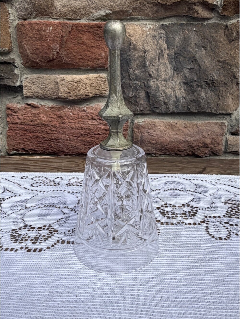 Vintage 6.5" Cut Crystal Dinner Bell Starburst Design Silver-Plate Handle